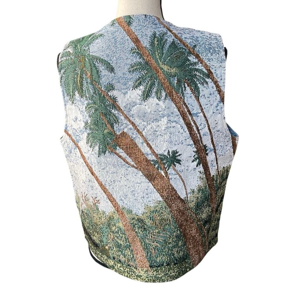 Blair Scenic Lighthouse Print Vest in Blue, White, Brown. Vintage grandmacore - Picture 9 of 12